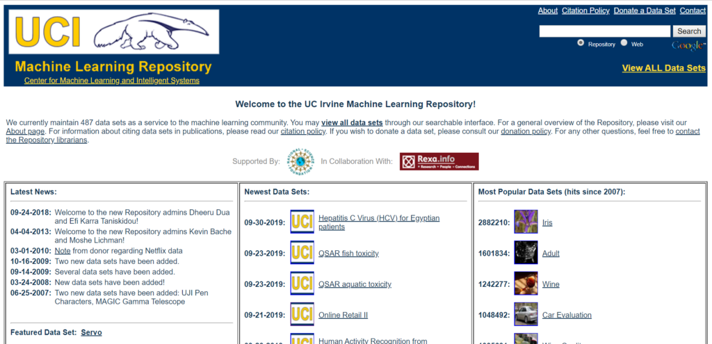Snippet of UCI Machine Learning Repository