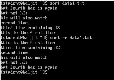 Use of sort -r command 